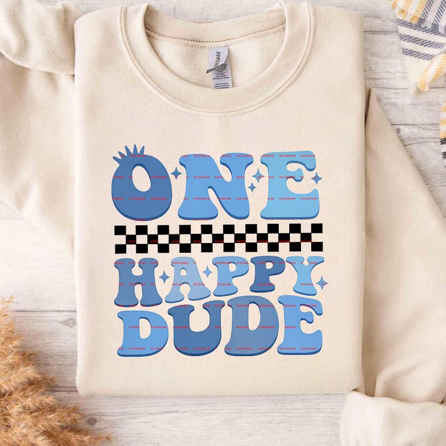 One Happy Dude Birthday Shirt Png design, Personalized Name Custom Kids Birthday Tee Boy Birthday Outfit Party Gift, Kids party