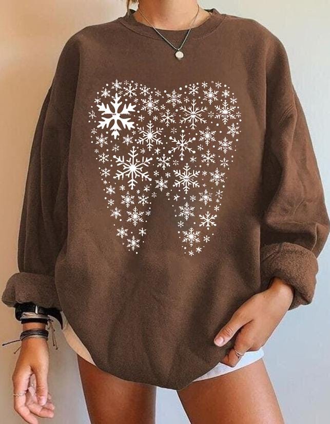 Dental Snowflake Tooth Sweatshirt design, Winter Hygienist Shirt, Cute Dental Holiday Top, Christmas Gift, Christmas Dentist Sweater ideas