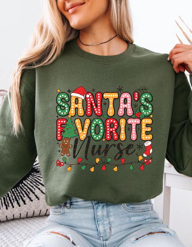 Santas Favorite Nurse Png, Christmas Nurse Shirt Design, Cute Holiday Nurse PNG, Xmas Lights Nursing sublimation, Holiday gift for nurse Png