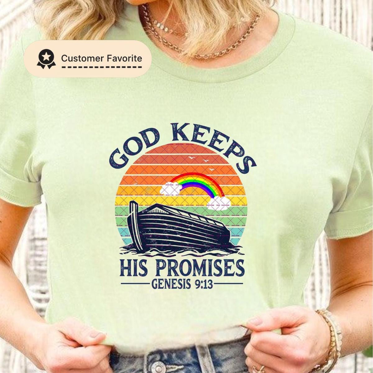Noah's Ark Rainbow Genesis 9:13 Bible Verse, God Keeps His Promises, Christian Shirt Png, DIGITAL DOWNLOAD, Sublimation