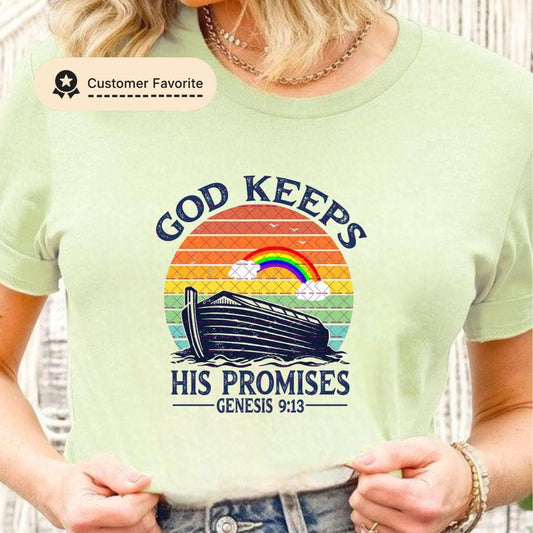 Noah's Ark Rainbow Genesis 9:13 Bible Verse, God Keeps His Promises, Christian Shirt Png, DIGITAL DOWNLOAD, Sublimation