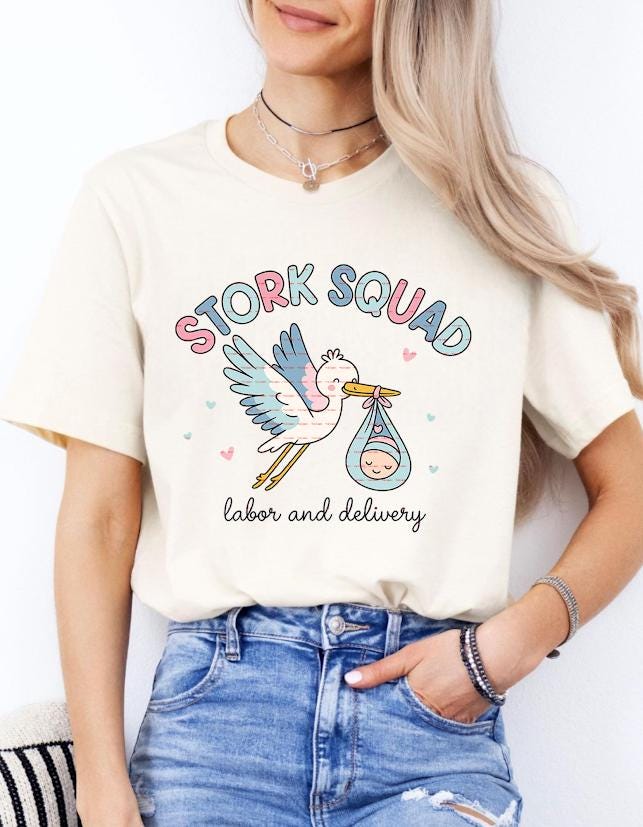 Cute Labor and Delivery Shirt Design,Stork Squad PNG, Nurse Midwife Squad PNG, Hospital Birth Team Clipart, Nurse Tee, Baby Shower Gift PNG