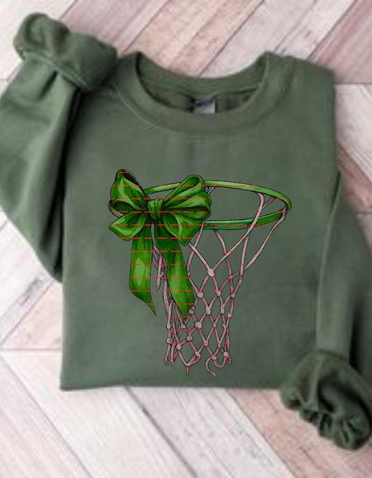 Green Bow Basketball Net Design, Basketball Player Gift, Coach Gift, Sports Shirt PNG, Holiday Basketball Net design,Basketball Hoop Png