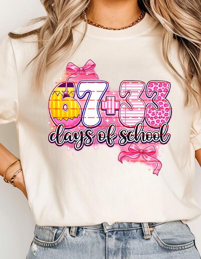 100 Days of School Girl PNG, 67 + 33 Cute Pink Bow Design, Teacher Shirt, Kids School Shirt, Sublimation Cricut File, Teacher 100 days
