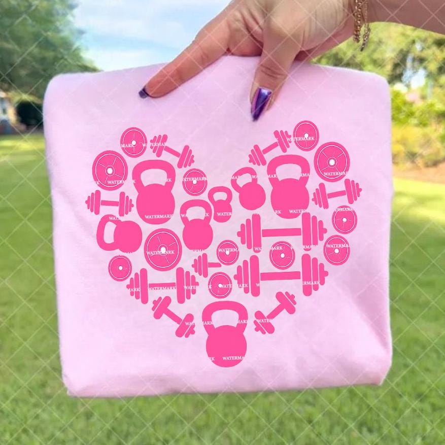 Gym Love Heart Png, Fitness Valentine Design, Weightlifting Heart PNG, Workout Love Graphic, Gym Girl, Dumbbell Design, Cricut Cut File