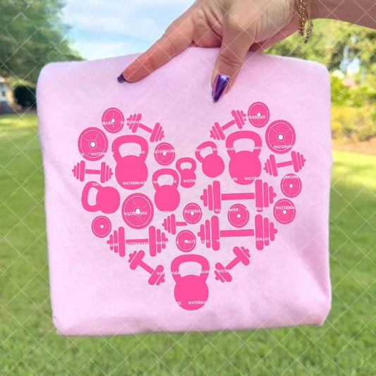 Gym Love Heart Png, Fitness Valentine Design, Weightlifting Heart PNG, Workout Love Graphic, Gym Girl, Dumbbell Design, Cricut Cut File