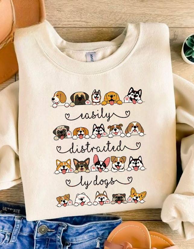 Cute Dog Lover Graphic Tee,Easily Distracted by Dogs Shirt design Png file, Funny Pet Owner Gift, Dog Breed Illustration T-Shirt idea