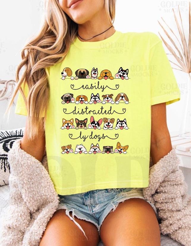 Cute Dog Lover Graphic Tee,Easily Distracted by Dogs Shirt design Png file, Funny Pet Owner Gift, Dog Breed Illustration T-Shirt idea