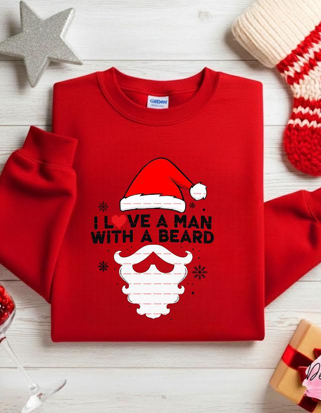 I Love a Man with a Beard Png, Funny Christmas Santa Beard, Holiday Shirt PNG, Festive Santa Lover Sublimation, Christmas design, Girl shirt
