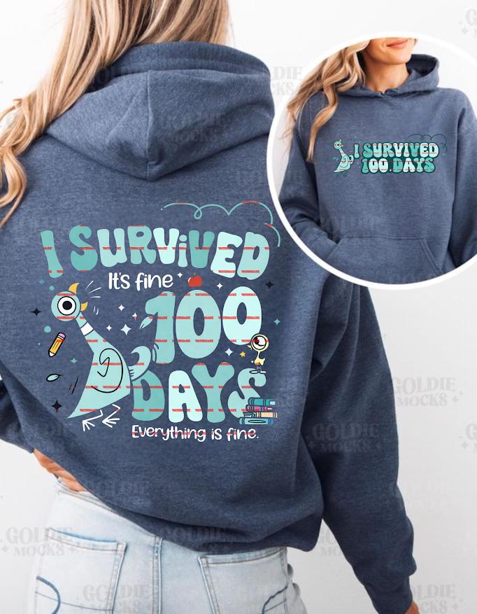 I Survived 100 Days, Funny PNG 100 Days Of School Shirt Design, Teacher Student Humor Sublimation Print Everything Is Fine, School kids png