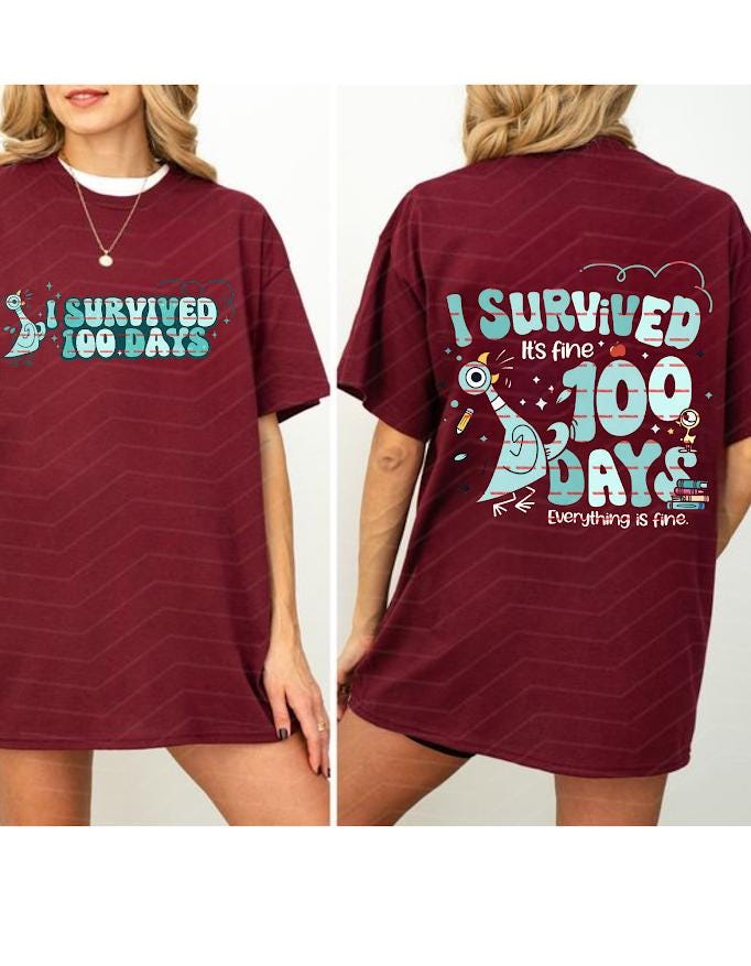 I Survived 100 Days, Funny PNG 100 Days Of School Shirt Design, Teacher Student Humor Sublimation Print Everything Is Fine, School kids png