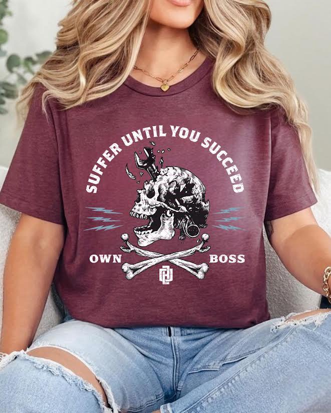 Suffer Until You Succeed PNG, Motivational Skull Design, Own Boss Quote Graphic, Edgy Vintage Tattoo Style Sublimation for Shirts, Mens Png