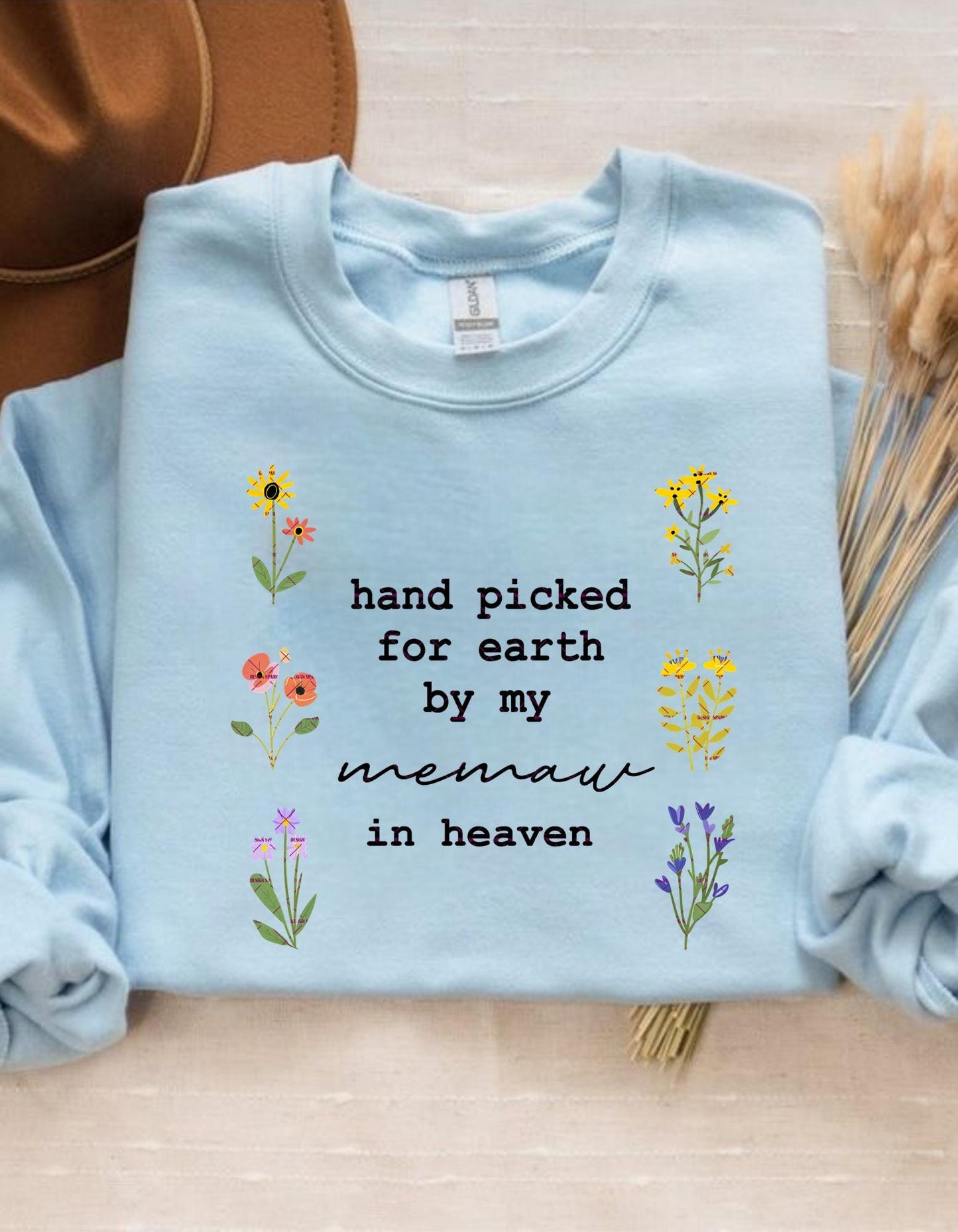 Hand Picked for Earth by My Great Memaw PNG, Memorial Grandma Gift Design, Floral Heaven Baby Quote, Sublimation for T-Shirts and Tumblers