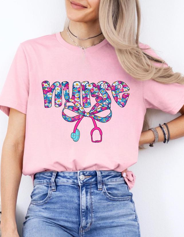 Floral Nurse Shirt, Cute Daisy Stethoscope Bow Nurse Tee, Nursing Student Gift, RN LPN Healthcare Worker Appreciation Shirt, Gift for nurse