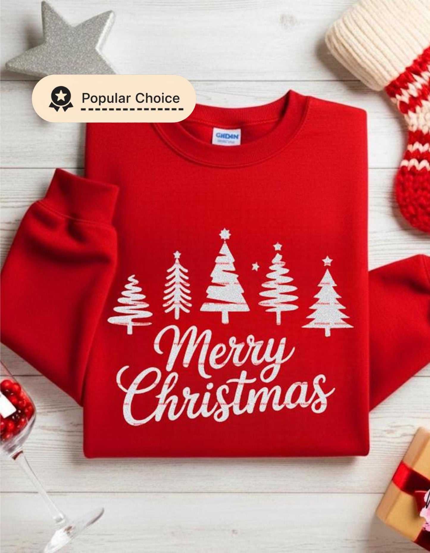 Merry Christmas PNG, Silver Glitter Tree Design, 2025 Christmas, Simple Holiday Typography, Classic Xmas Quote SVG, Red Christmas Decoration
