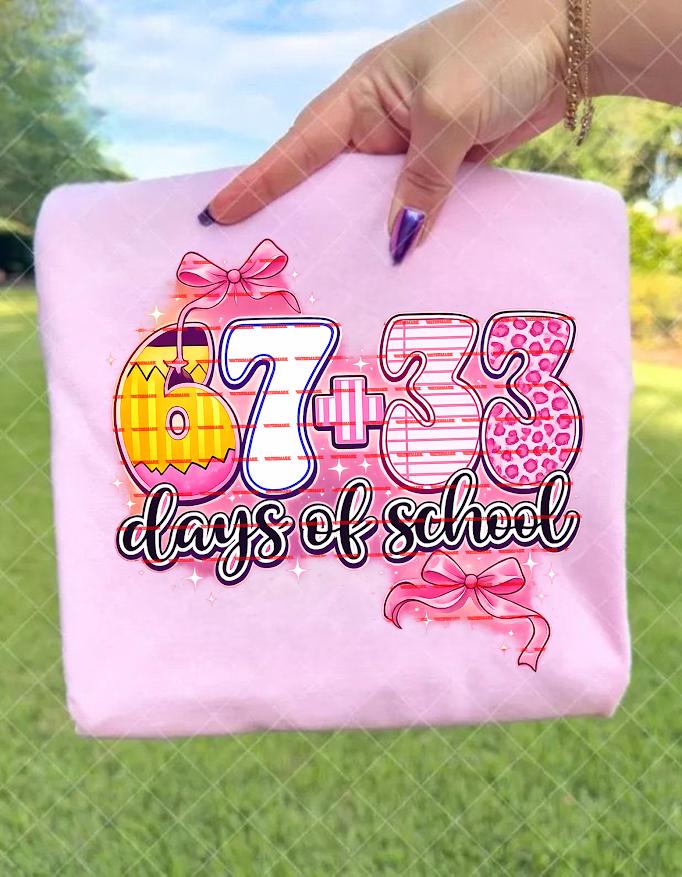 100 Days of School Girl PNG, 67 + 33 Cute Pink Bow Design, Teacher Shirt, Kids School Shirt, Sublimation Cricut File, Teacher 100 days