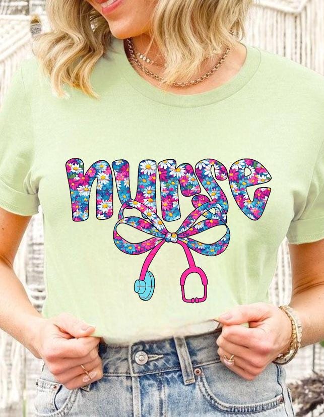 Floral Nurse Shirt, Cute Daisy Stethoscope Bow Nurse Tee, Nursing Student Gift, RN LPN Healthcare Worker Appreciation Shirt, Gift for nurse