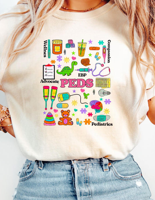 Colorful Medical Design with Toys and Healthcare Icons,PEDS Pediatric Nurse Png file, Nurses and Doctors png, Digital files, Nurse png