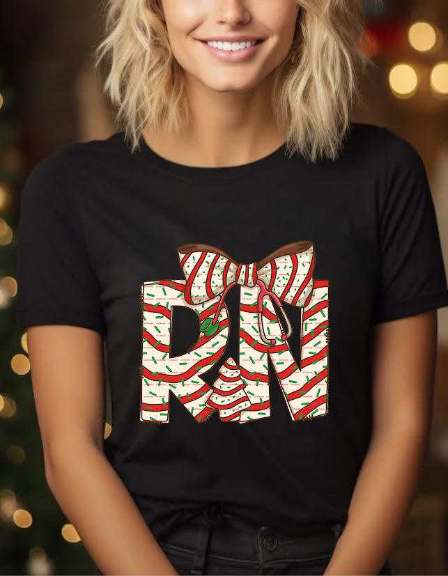 RN Christmas Shirt PNG, Nurse Xmas Bow Design, Cute Holiday RN Clipart, Medical Christmas Gift, Festive Nurse Sublimation, Gift for nurse