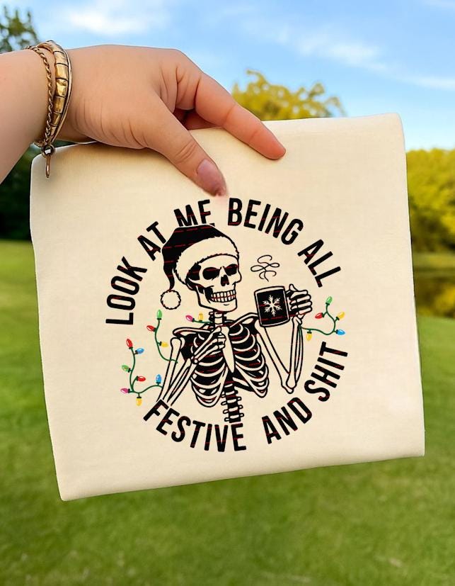 Funny Christmas Skeleton SVG, Festive Skeleton Shirt, Santa Skull Sublimation, Holiday Humor PNG, Xmas Lights Clipart, Instant Download Svg
