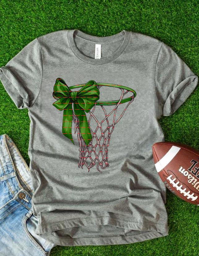 Green Bow Basketball Net Design, Basketball Player Gift, Coach Gift, Sports Shirt PNG, Holiday Basketball Net design,Basketball Hoop Png