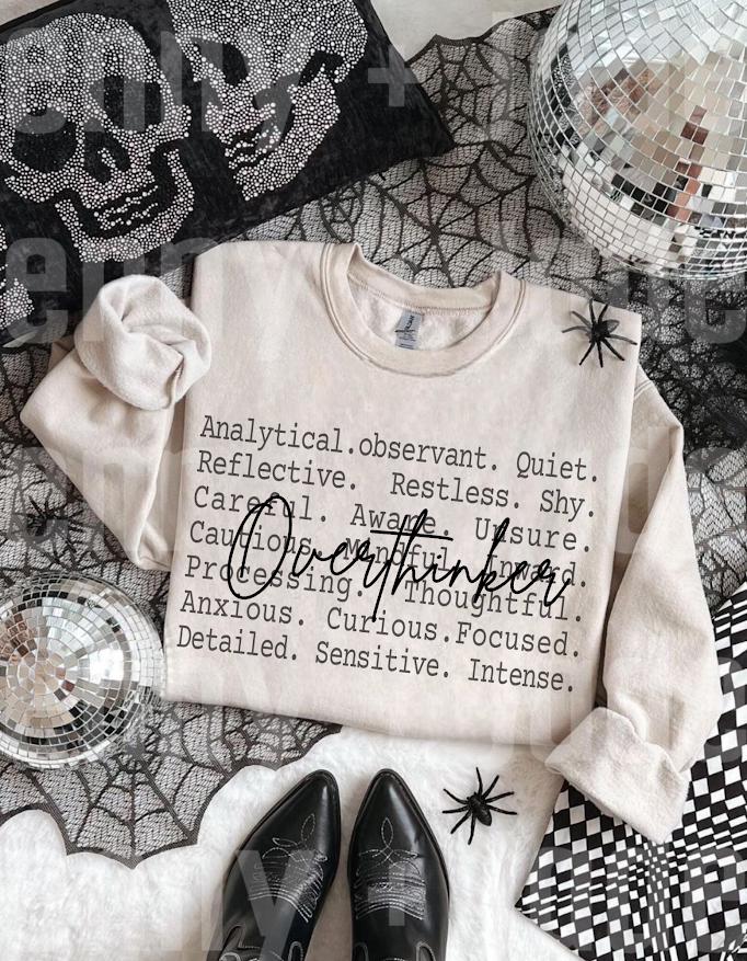 Overthinker Text Shirt Png, Deep Thinker Aesthetic Tee, Quiet Mind Loud Thoughts Design, Introverted Mental Health Quote Girls Shirt file