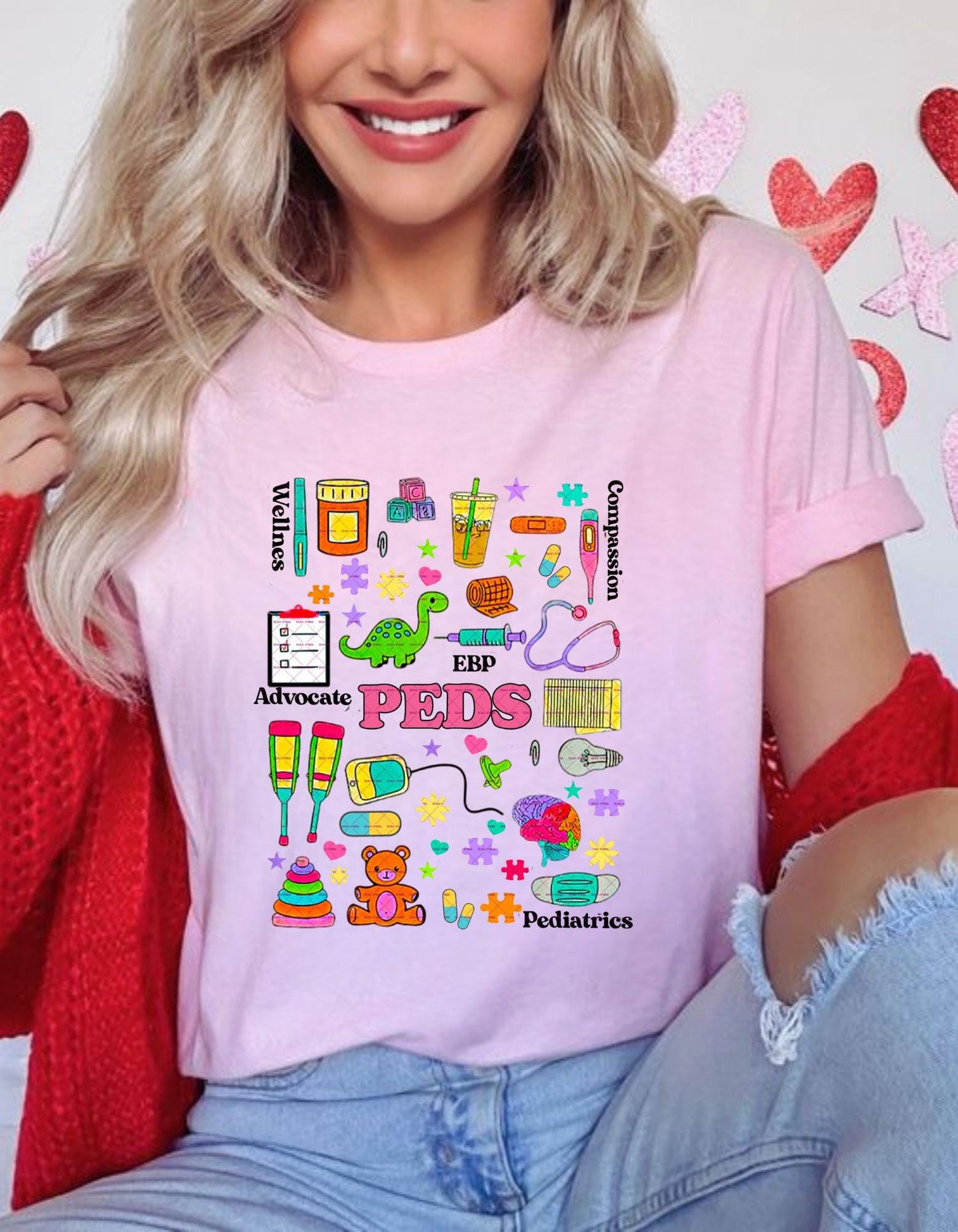 Colorful Medical Design with Toys and Healthcare Icons,PEDS Pediatric Nurse Png file, Nurses and Doctors png, Digital files, Nurse png