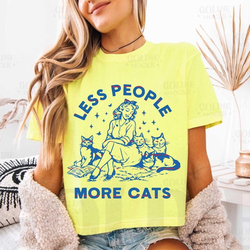 Less People More Cats PNG, Funny Cat Lover, Vintage Woman Cat Art Design, Retro Cat Shirt Sublimation PNG Digital Download