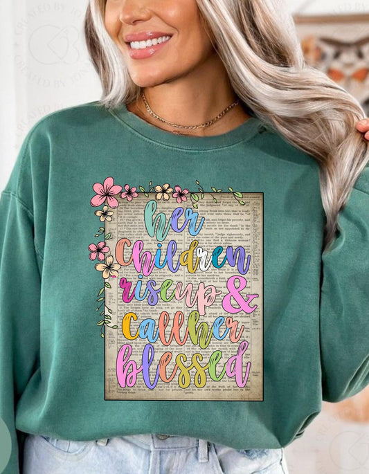 Christian Mom Bible Verse SVG, Her Children Rise Up And Call Her Blessed PNG, Mother's Day Floral Sublimation Design Printables