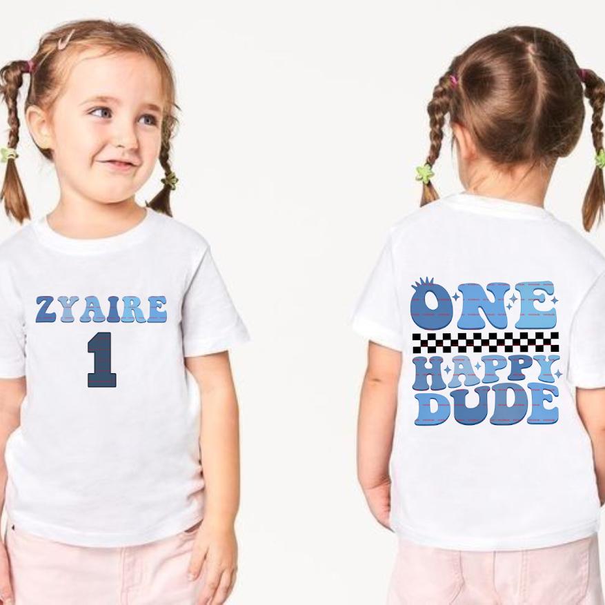 One Happy Dude Birthday Shirt Png design, Personalized Name Custom Kids Birthday Tee Boy Birthday Outfit Party Gift, Kids party