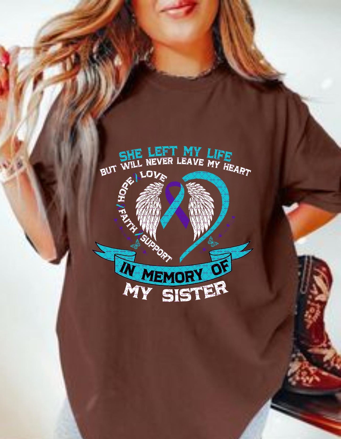 In Memory of My Sister, Teal Purple Ribbon Memorial Shirt, Faith Hope Support Wings Design, Memorial Png, Memorial gift, I missed you today