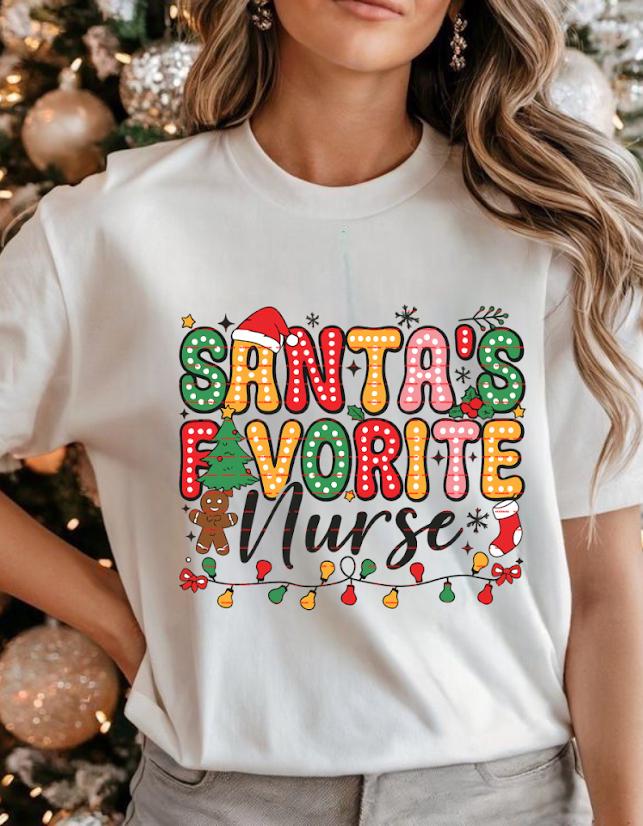 Santas Favorite Nurse Png, Christmas Nurse Shirt Design, Cute Holiday Nurse PNG, Xmas Lights Nursing sublimation, Holiday gift for nurse Png