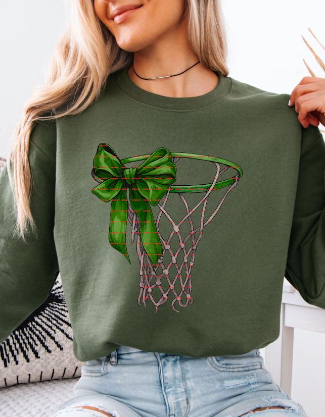 Green Bow Basketball Net Design, Basketball Player Gift, Coach Gift, Sports Shirt PNG, Holiday Basketball Net design,Basketball Hoop Png