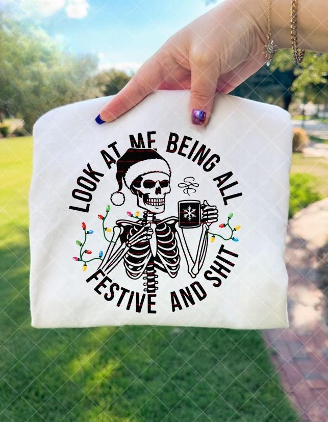 Funny Christmas Skeleton SVG, Festive Skeleton Shirt, Santa Skull Sublimation, Holiday Humor PNG, Xmas Lights Clipart, Instant Download Svg