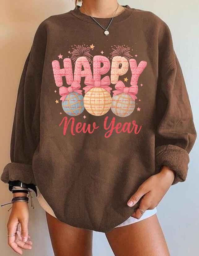 Happy New Year Shirt PNG, Festive Bow Ornament PNG, Holiday Celebration Sublimation Design, Digital Download, Shirts Png, New Year Fireworks