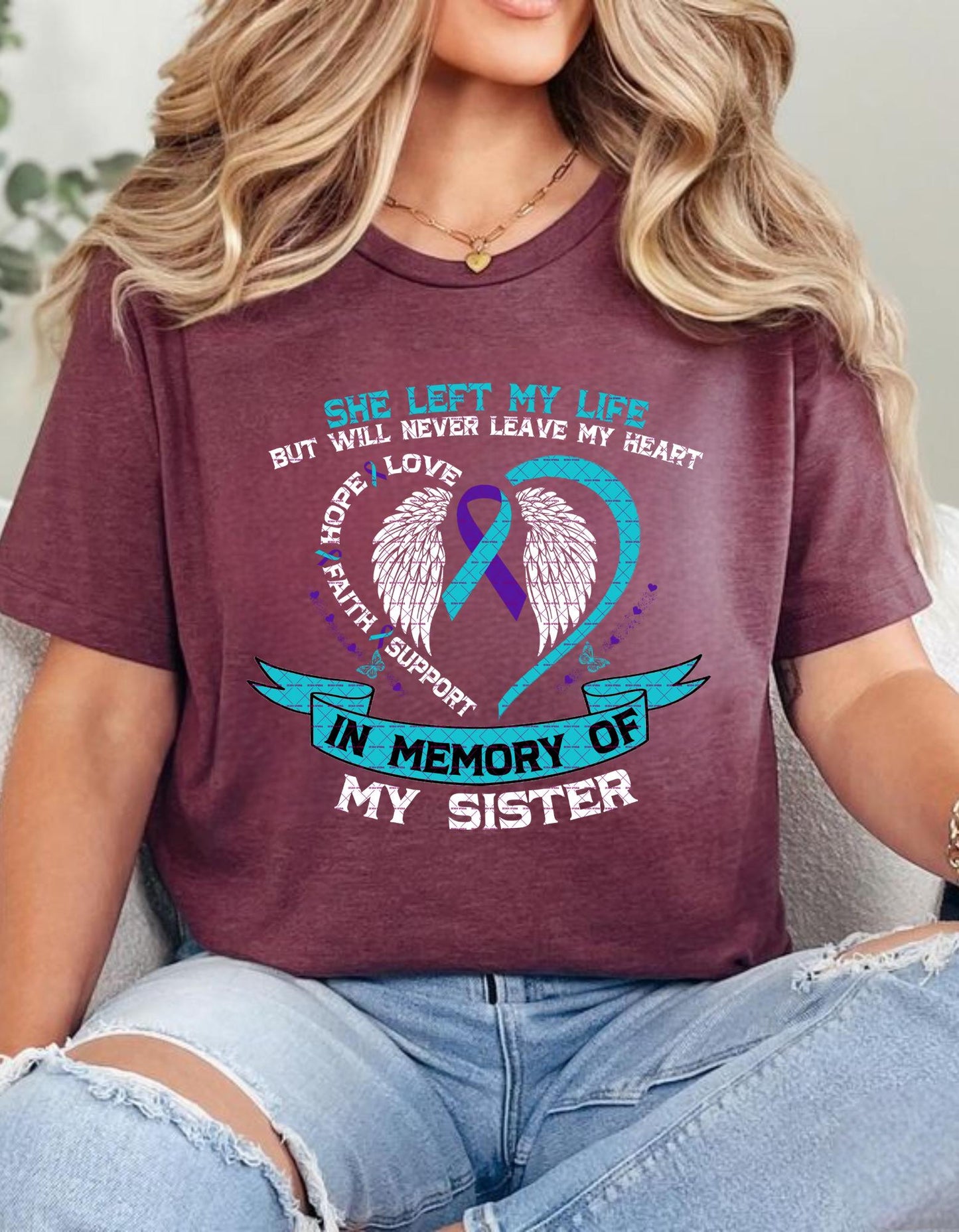 In Memory of My Sister, Teal Purple Ribbon Memorial Shirt, Faith Hope Support Wings Design, Memorial Png, Memorial gift, I missed you today