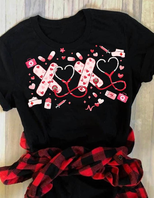 XOXO Nurse Valentine PNG, Nurse Love Hearts Design, Medical Valentine Sublimation, Cute Nurse Shirt Graphic, Healthcare Love, Gift for nurse