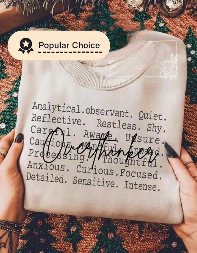 Overthinker Text Shirt Png, Deep Thinker Aesthetic Tee, Quiet Mind Loud Thoughts Design, Introverted Mental Health Quote Girls Shirt file