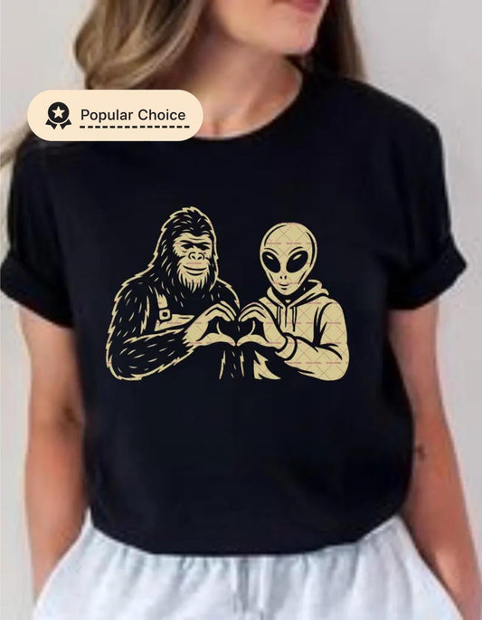 Cryptid Funny Friend Shirt Png, Alien Heart Hands and Bigfoot Svg Png file, School Stickers, Cartoon Svg file, Png file