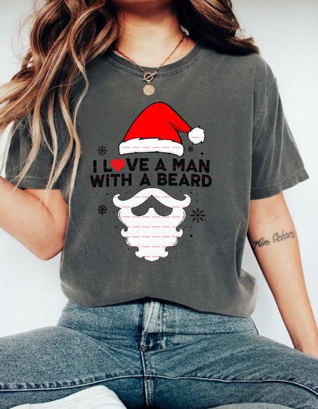 I Love a Man with a Beard Png, Funny Christmas Santa Beard, Holiday Shirt PNG, Festive Santa Lover Sublimation, Christmas design, Girl shirt