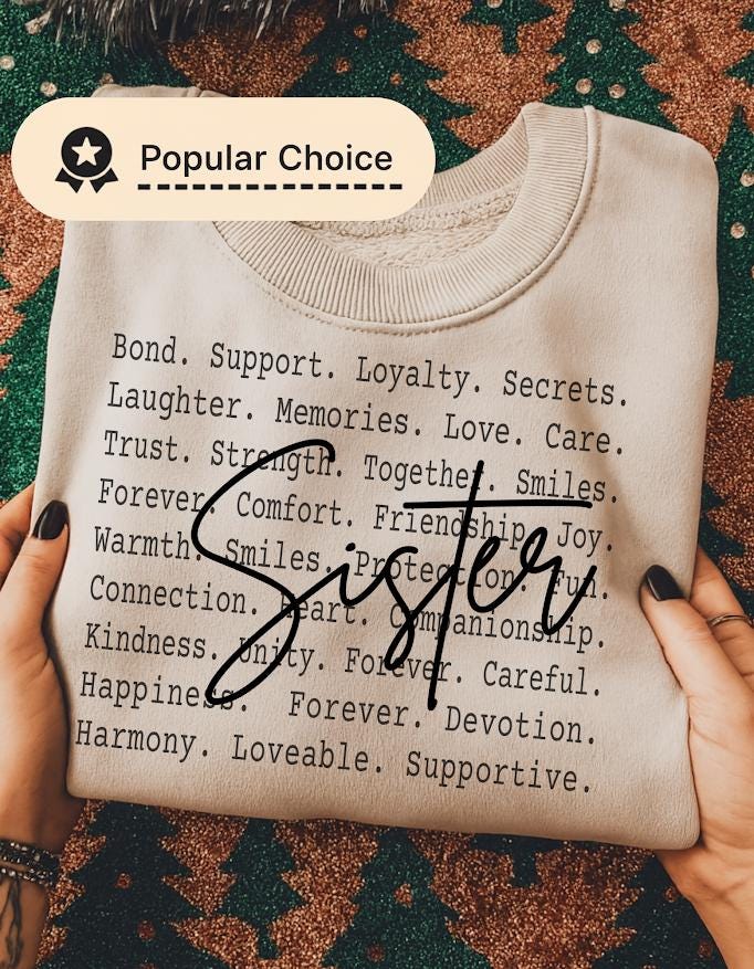 Sister Typography PNG, Sister Love Quote Design, Family Bond Text Art, Sister Gift Idea, Sister Sublimation PNG, Siblings matching tee