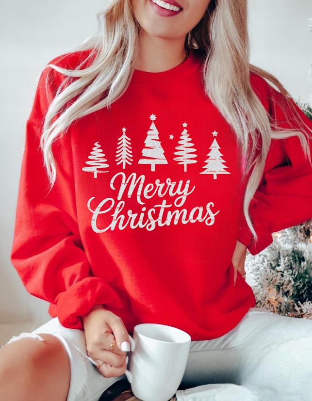 Merry Christmas PNG, Silver Glitter Tree Design, 2025 Christmas, Simple Holiday Typography, Classic Xmas Quote SVG, Red Christmas Decoration