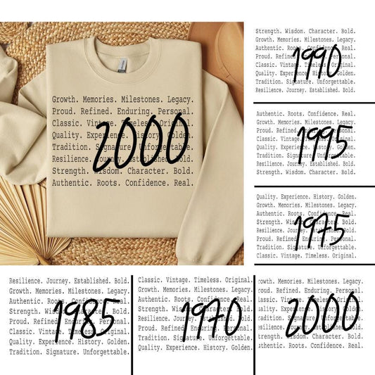 Vintage Birth Year 1970s 1980s Retro Aesthetic Sweatshirt, Classic Year Design, Timeless Birthday Gift for Men Women, Year of being awesome
