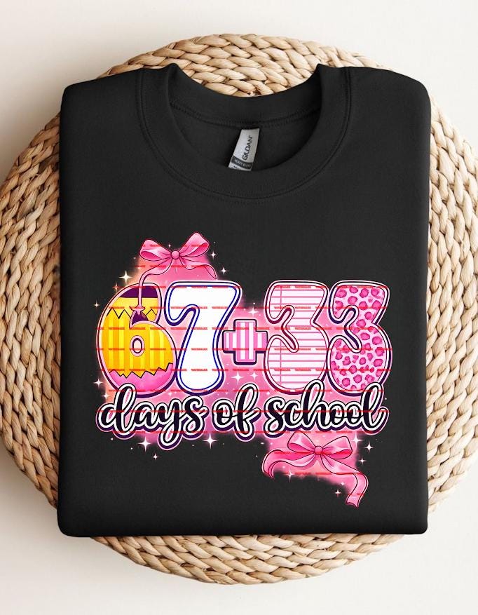 100 Days of School Girl PNG, 67 + 33 Cute Pink Bow Design, Teacher Shirt, Kids School Shirt, Sublimation Cricut File, Teacher 100 days