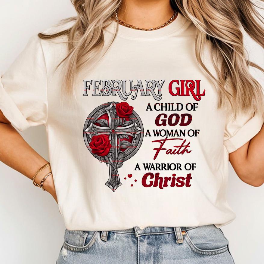 February Girl Faith PNG, A Child of God Woman of Faith Design, Christian Cross Rose Artwork for Shirts, Religious Women Graphic, Christian