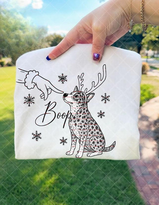Boop Christmas Dog Shirt design, Cute Reindeer Dog and Santa Hand Design, Funny Holiday Pet Lover Tee, Festive Winter Dog Mom Gift, Dog boop