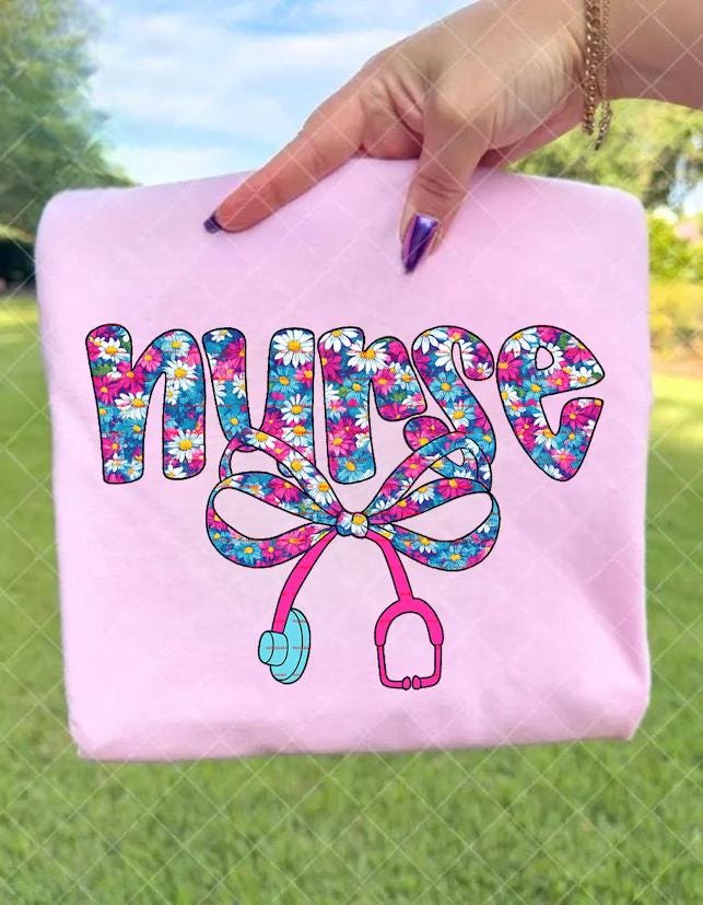 Floral Nurse Shirt, Cute Daisy Stethoscope Bow Nurse Tee, Nursing Student Gift, RN LPN Healthcare Worker Appreciation Shirt, Gift for nurse