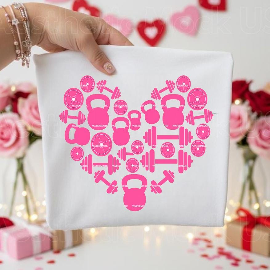 Gym Love Heart Png, Fitness Valentine Design, Weightlifting Heart PNG, Workout Love Graphic, Gym Girl, Dumbbell Design, Cricut Cut File