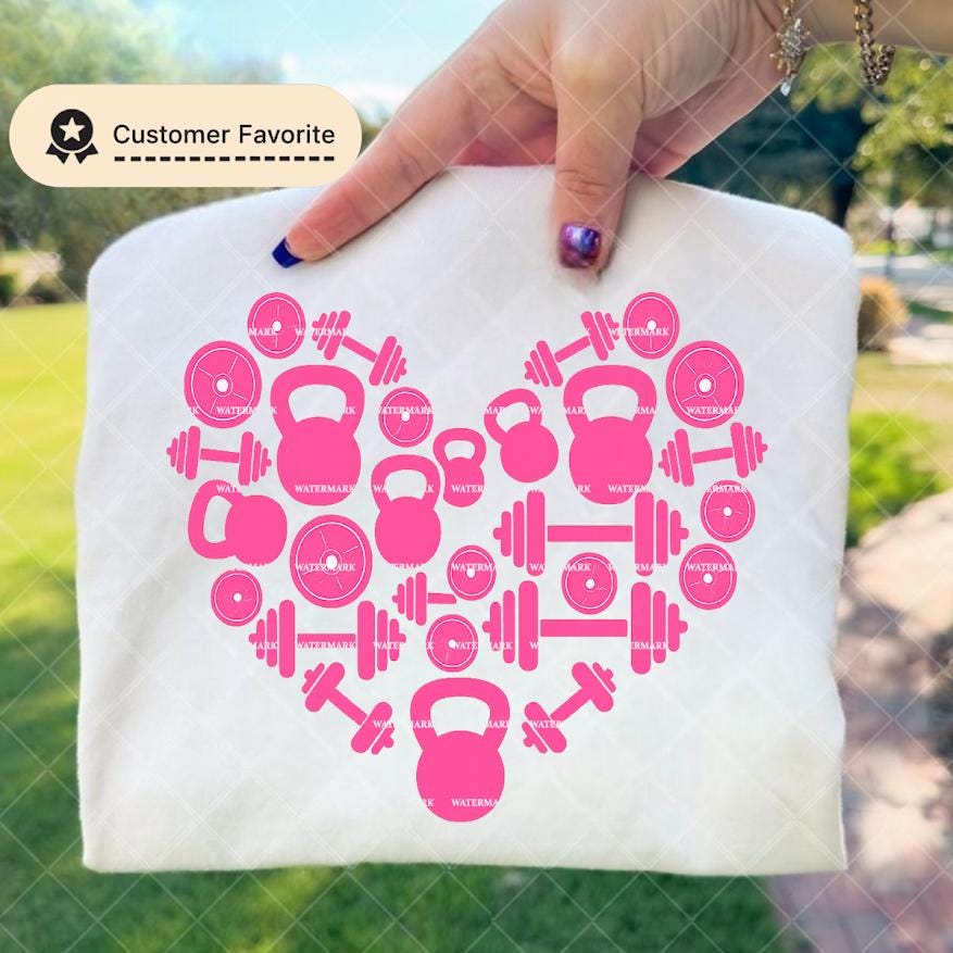 Gym Love Heart Png, Fitness Valentine Design, Weightlifting Heart PNG, Workout Love Graphic, Gym Girl, Dumbbell Design, Cricut Cut File