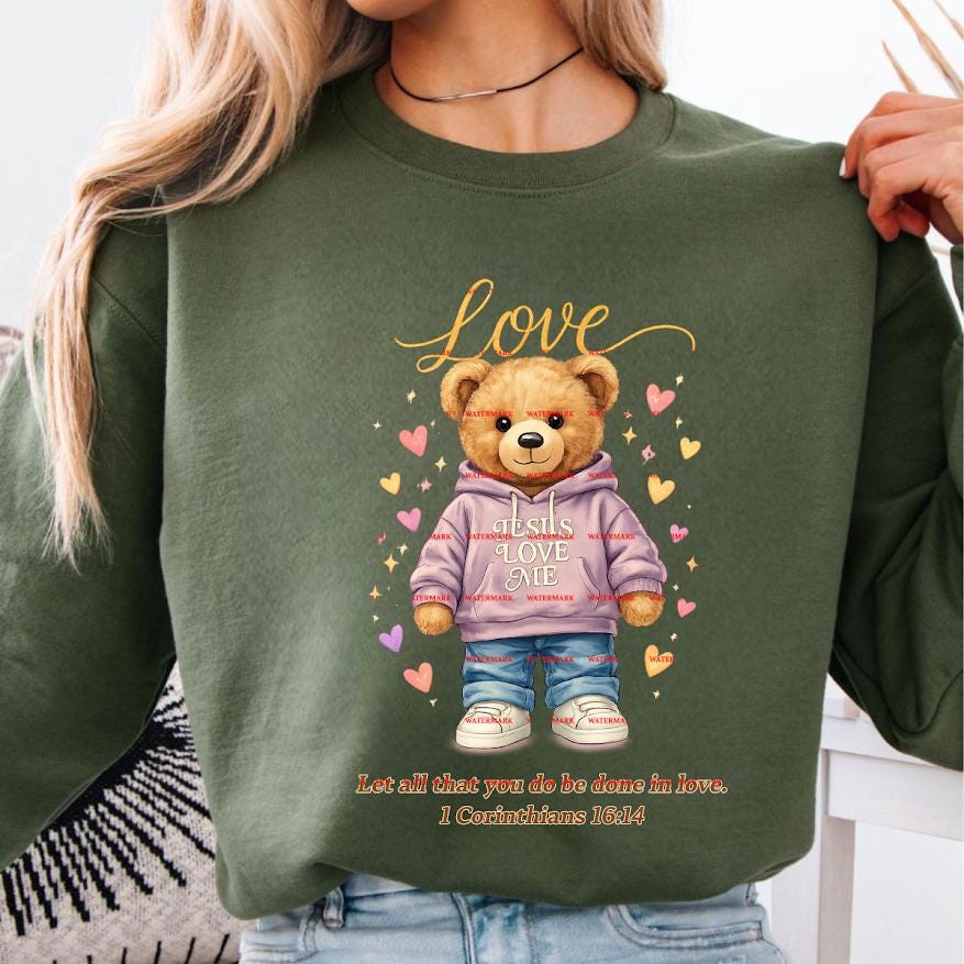 Jesus Loves Me Bear PNG Christian Teddy Bear Faith Quote Design, Love Like Jesus Scripture Shirt Png, Sublimation PNG Digital Download